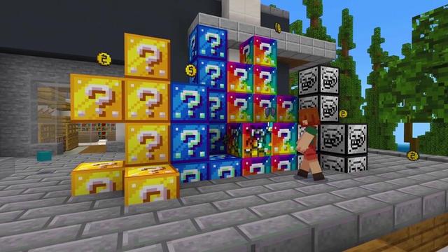 Screenshot of the Minecraft Bedrock Marketplace product Lucky Block Parkour City created by 100Media.