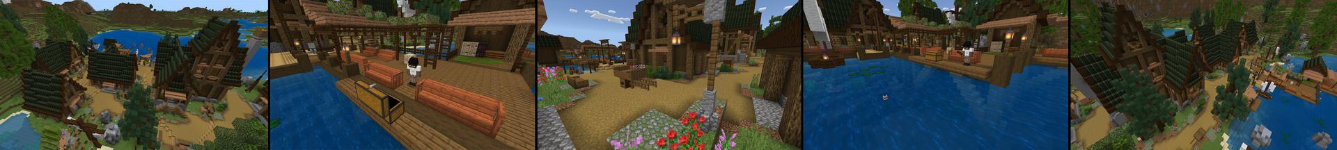 Panorama of the Minecraft Bedrock Marketplace product Fishing Gives OP Loot created by 2-Tail Productions.