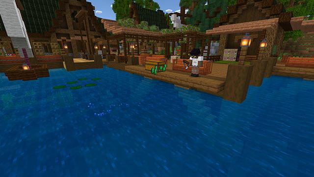 Screenshot of the Minecraft Bedrock Marketplace product Fishing Gives OP Loot created by 2-Tail Productions.