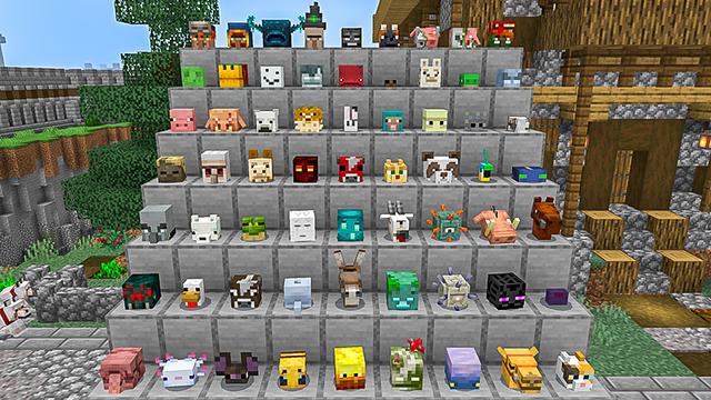 Screenshot of the Minecraft Bedrock Marketplace product Mob Heads created by 2-Tail Productions.