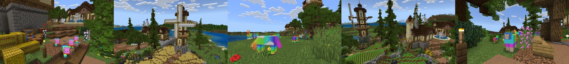 Panorama of the Minecraft Bedrock Marketplace product Rainbow Lucky Mobs created by 2-Tail Productions.