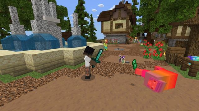 Screenshot of the Minecraft Bedrock Marketplace product Rainbow Lucky Mobs created by 2-Tail Productions.
