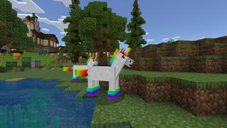 Screenshot of the Minecraft Bedrock Marketplace product Rainbow Lucky Mobs created by 2-Tail Productions.