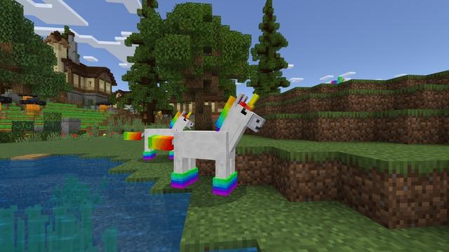 Screenshot of the Minecraft Bedrock Marketplace product Rainbow Lucky Mobs created by 2-Tail Productions.