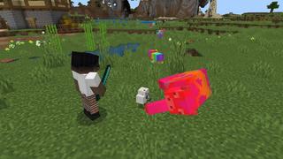Screenshot of the Minecraft Bedrock Marketplace product Rainbow Lucky Mobs created by 2-Tail Productions.
