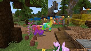 Screenshot of the Minecraft Bedrock Marketplace product Rainbow Lucky Mobs created by 2-Tail Productions.