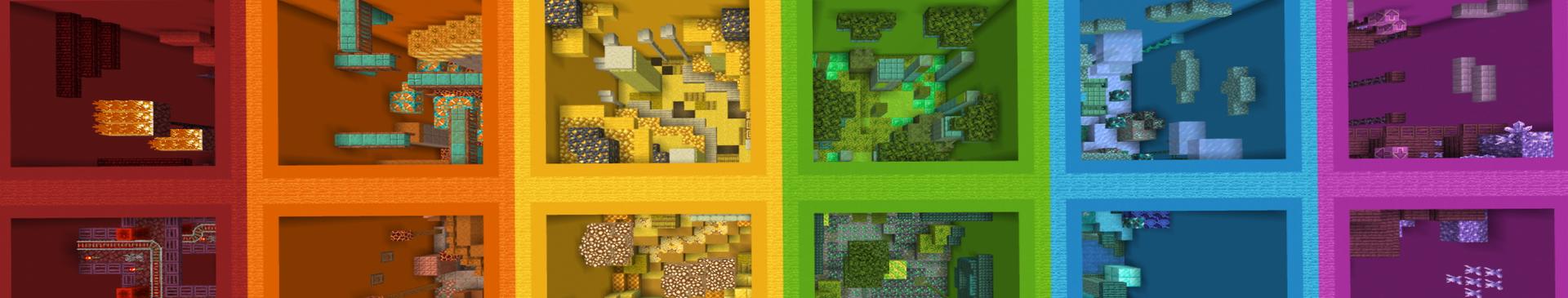 Panorama of the Minecraft Bedrock Marketplace product Find the Button: Rainbow Mode created by 4KS Studios.