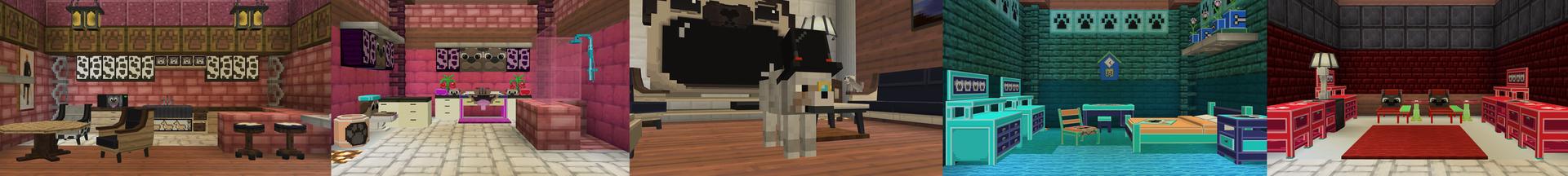 Panorama of the Minecraft Bedrock Marketplace product Furniture: Dogs created by 4KS Studios.