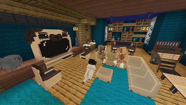 Screenshot of the Minecraft Bedrock Marketplace product Furniture: Dogs created by 4KS Studios.