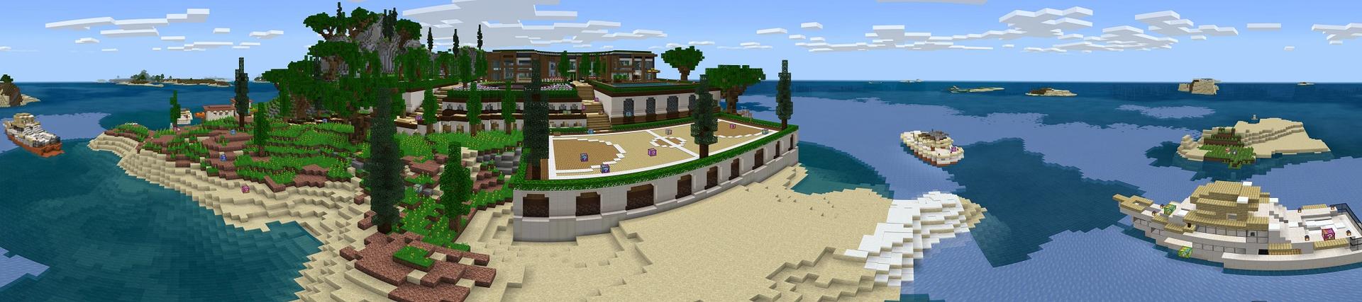 Panorama of the Minecraft Bedrock Marketplace product Lucky Block Millionaire Resort created by 4KS Studios.