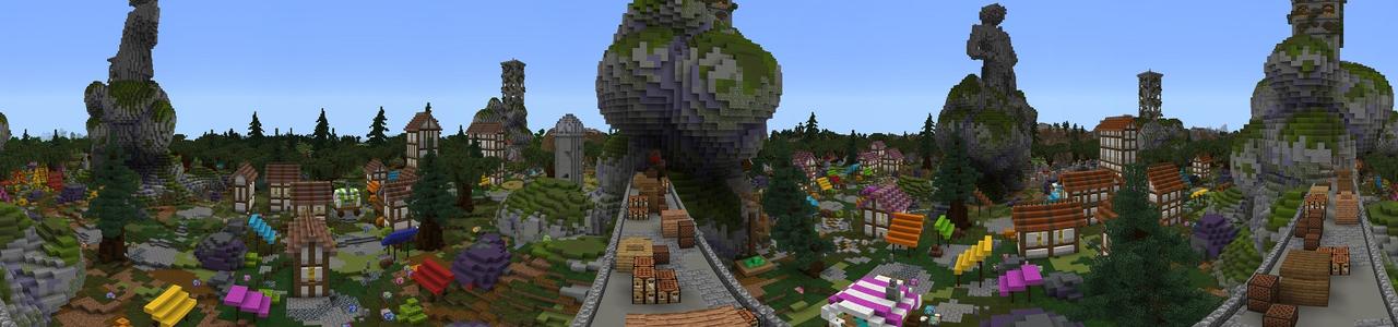 Panorama of the Minecraft Bedrock Marketplace product Lucky Blocks Camp Kira created by 4KS Studios.