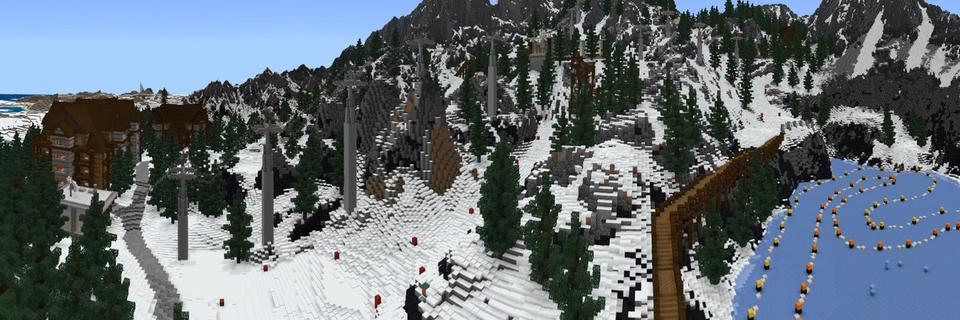 Panorama of the Minecraft Bedrock Marketplace product Lucky Blocks: Winter created by 4KS Studios.