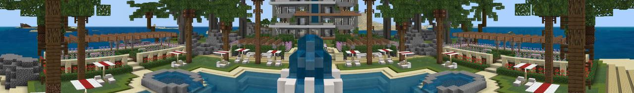 Panorama of the Minecraft Bedrock Marketplace product Millionaire Beachfront Hotel created by 4KS Studios.