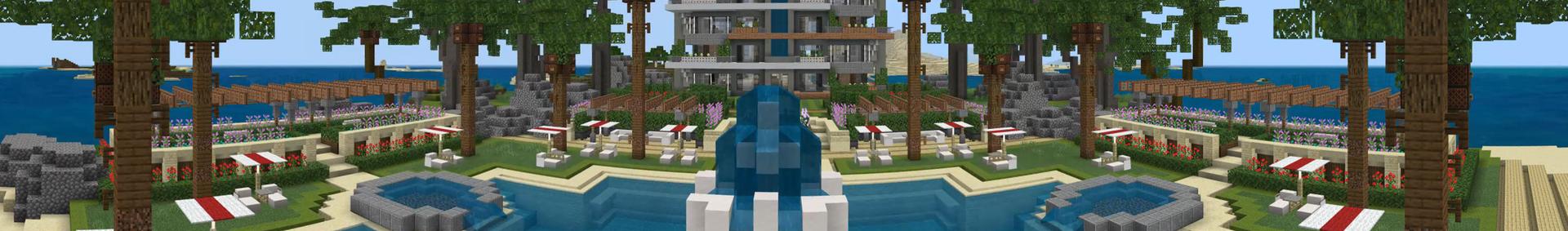 Panorama of the Minecraft Bedrock Marketplace product Millionaire Beachfront Hotel created by 4KS Studios.