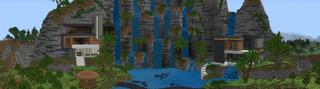 Panorama of the Minecraft Bedrock Marketplace product Millionaire Waterfall Mansions created by 4KS Studios.