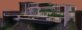 Panorama of the Minecraft Bedrock Marketplace product Modern Hillside Mansion created by 4KS Studios.