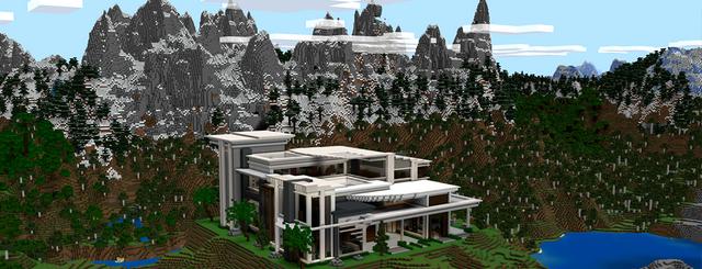 Panorama of the Minecraft Bedrock Marketplace product Mountain Mansion created by 4KS Studios.