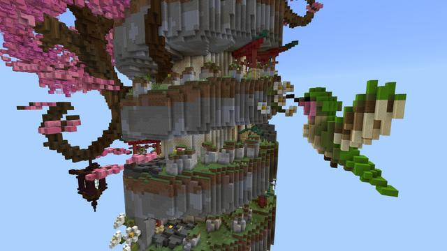 Screenshot of the Minecraft Bedrock Marketplace product Sakura Parkour Spiral created by 4KS Studios.
