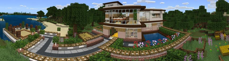 Panorama of the Minecraft Bedrock Marketplace product Secret Millionaire Mansion created by 4KS Studios.