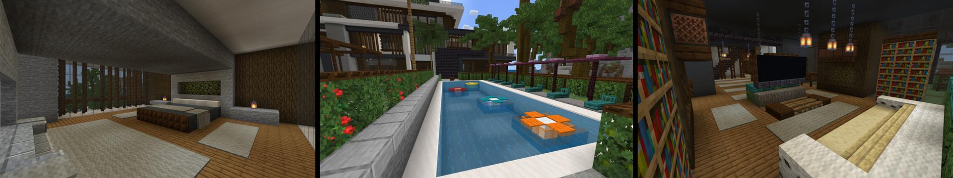 Panorama of the Minecraft Bedrock Marketplace product Summer Mansion created by 4KS Studios.