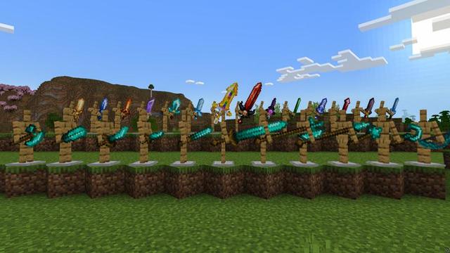 Screenshot of the Minecraft Bedrock Marketplace product Weapons Add-On created by 4KS Studios.