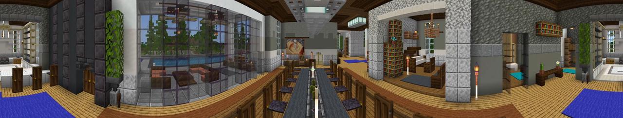 Panorama of the Minecraft Bedrock Marketplace product World's Richest Mansion created by 4KS Studios.