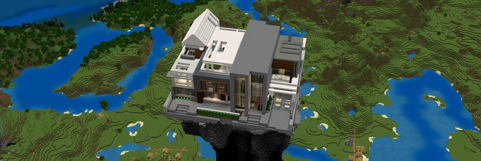 Panorama of the Minecraft Bedrock Marketplace product World's Tallest Mansion created by 4KS Studios.