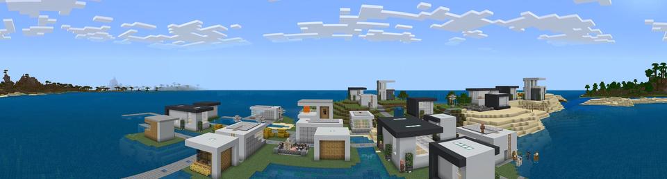 Panorama of the Minecraft Bedrock Marketplace product Better Modern Villages created by 5 Frame Studios.