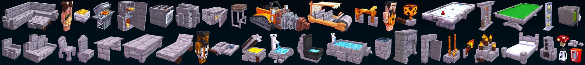 Panorama of the Minecraft Bedrock Marketplace product Cave Furniture created by 5 Frame Studios.