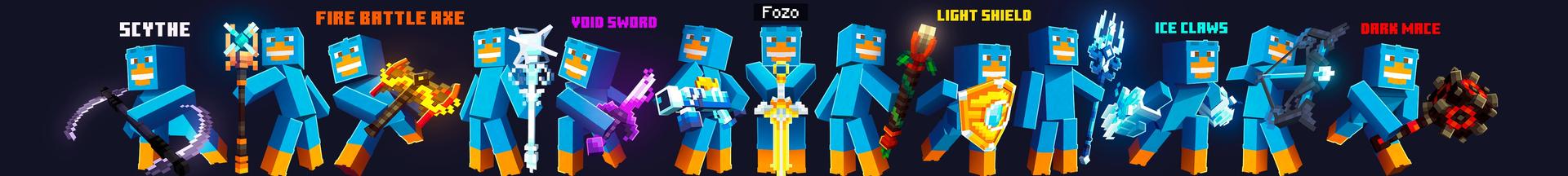 Panorama of the Minecraft Bedrock Marketplace product Elemental Weapons created by 5 Frame Studios.
