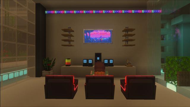 Screenshot of the Minecraft Bedrock Marketplace product Gaming Furniture Add-On created by 5 Frame Studios.