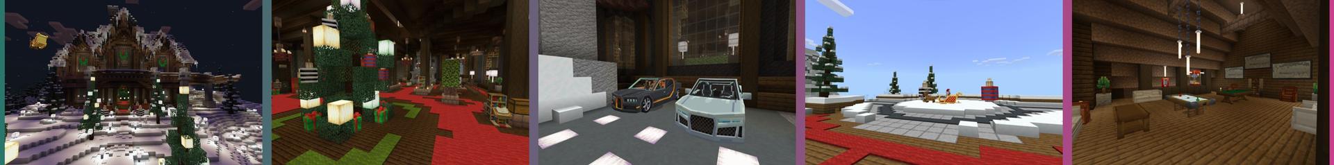 Panorama of the Minecraft Bedrock Marketplace product Holiday Furniture Mansion created by 5 Frame Studios.