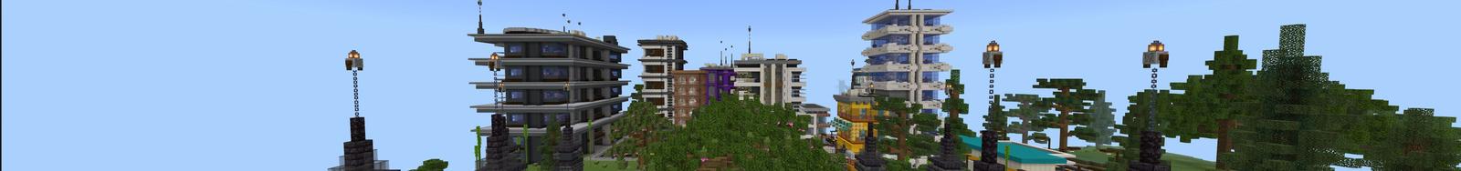 Panorama of the Minecraft Bedrock Marketplace product Modern Stadium City created by 5 Frame Studios.