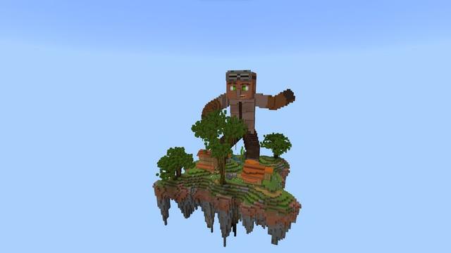 Screenshot of the Minecraft Bedrock Marketplace product OP Villagers Sky Islands created by 5 Frame Studios.