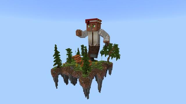 Screenshot of the Minecraft Bedrock Marketplace product OP Villagers Sky Islands created by 5 Frame Studios.