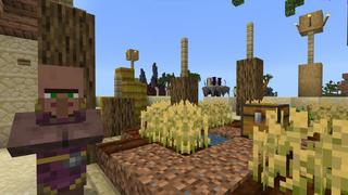 Screenshot of the Minecraft Bedrock Marketplace product OP Villagers Sky Islands created by 5 Frame Studios.