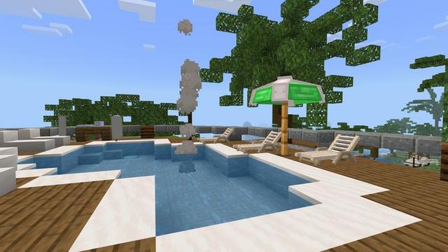 Screenshot of the Minecraft Bedrock Marketplace product Tropical Furniture Mansion created by 5 Frame Studios.