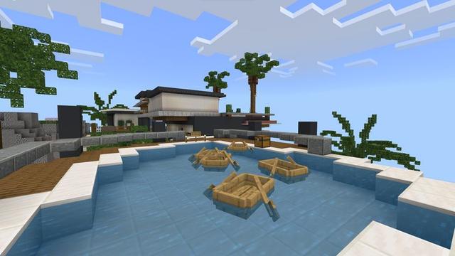Screenshot of the Minecraft Bedrock Marketplace product Tropical Furniture Mansion created by 5 Frame Studios.