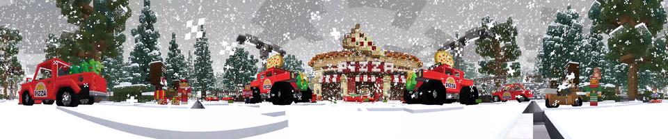 Panorama of the Minecraft Bedrock Marketplace product Festive Pizza Delivery Sim created by 57Digital.