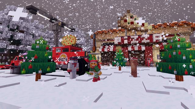 Screenshot of the Minecraft Bedrock Marketplace product Festive Pizza Delivery Sim created by 57Digital.