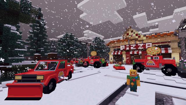 Screenshot of the Minecraft Bedrock Marketplace product Festive Pizza Delivery Sim created by 57Digital.
