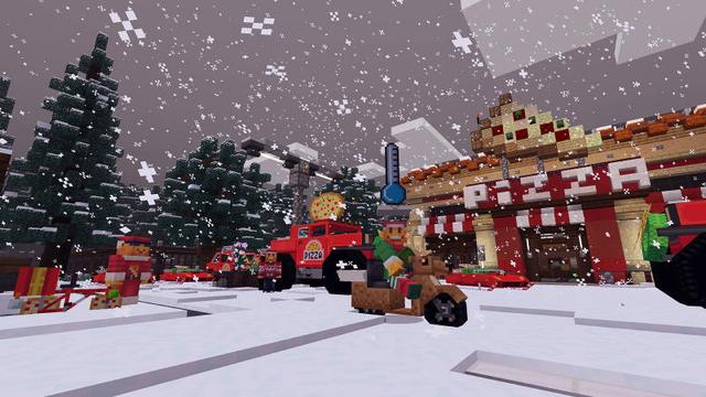 Screenshot of the Minecraft Bedrock Marketplace product Festive Pizza Delivery Sim created by 57Digital.