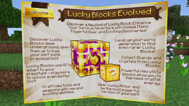 Screenshot of the Minecraft Bedrock Marketplace product Lucky Block Evolved Add-On created by 57Digital.