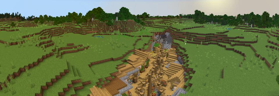 Panorama of the Minecraft Bedrock Marketplace product Village In A Ravine created by A30x1.