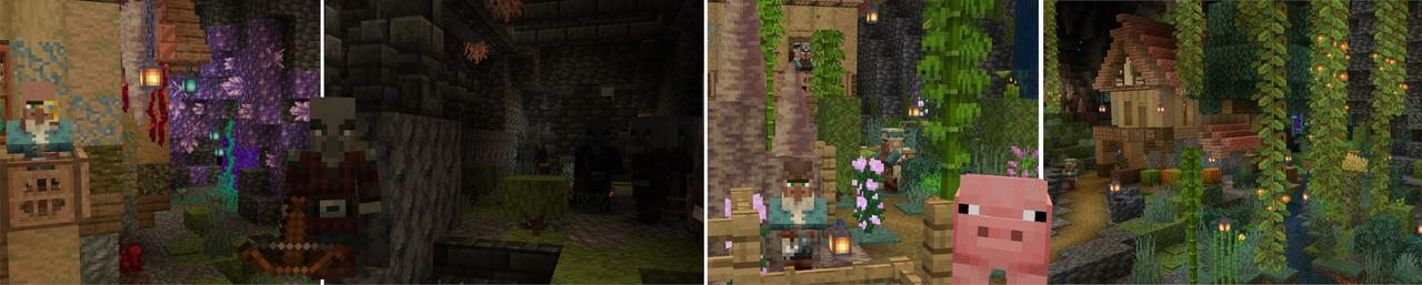 Panorama of the Minecraft Bedrock Marketplace product Cave Village created by Aliquam Studios.