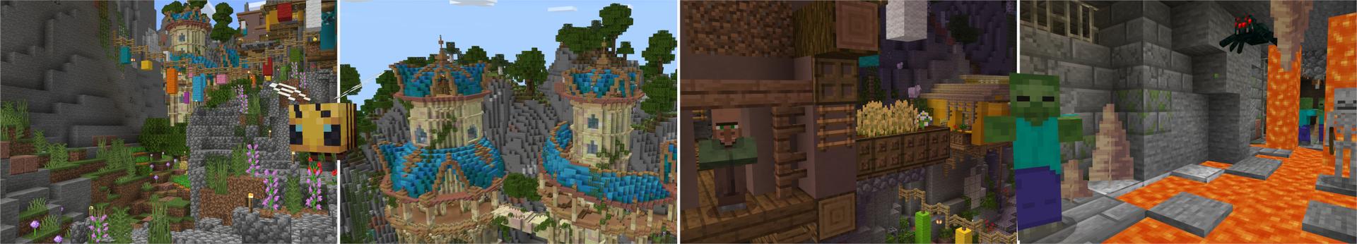 Panorama of the Minecraft Bedrock Marketplace product Colorful Cliff Village created by Aliquam Studios.