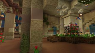 Screenshot of the Minecraft Bedrock Marketplace product Colorful Cliff Village created by Aliquam Studios.