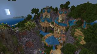 Screenshot of the Minecraft Bedrock Marketplace product Colorful Cliff Village created by Aliquam Studios.