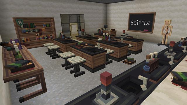 Screenshot of the Minecraft Bedrock Marketplace product SCHOOL FURNITURE created by Ambient Creations.