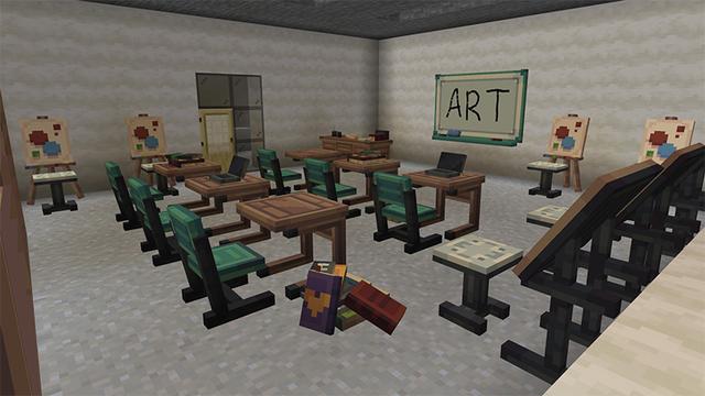 Screenshot of the Minecraft Bedrock Marketplace product SCHOOL FURNITURE created by Ambient Creations.